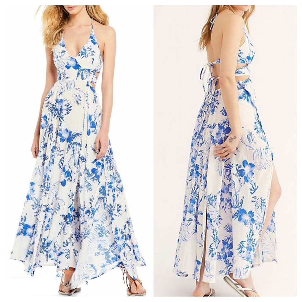 FREE PEOPLE Lille Print Maxi Dress- Blue Floral